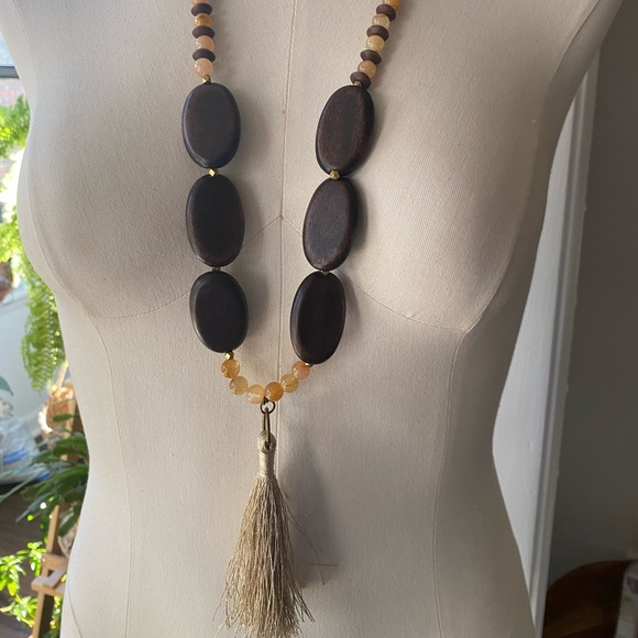 Accessories - Necklace boho inspired wood and natural gemstone beads.